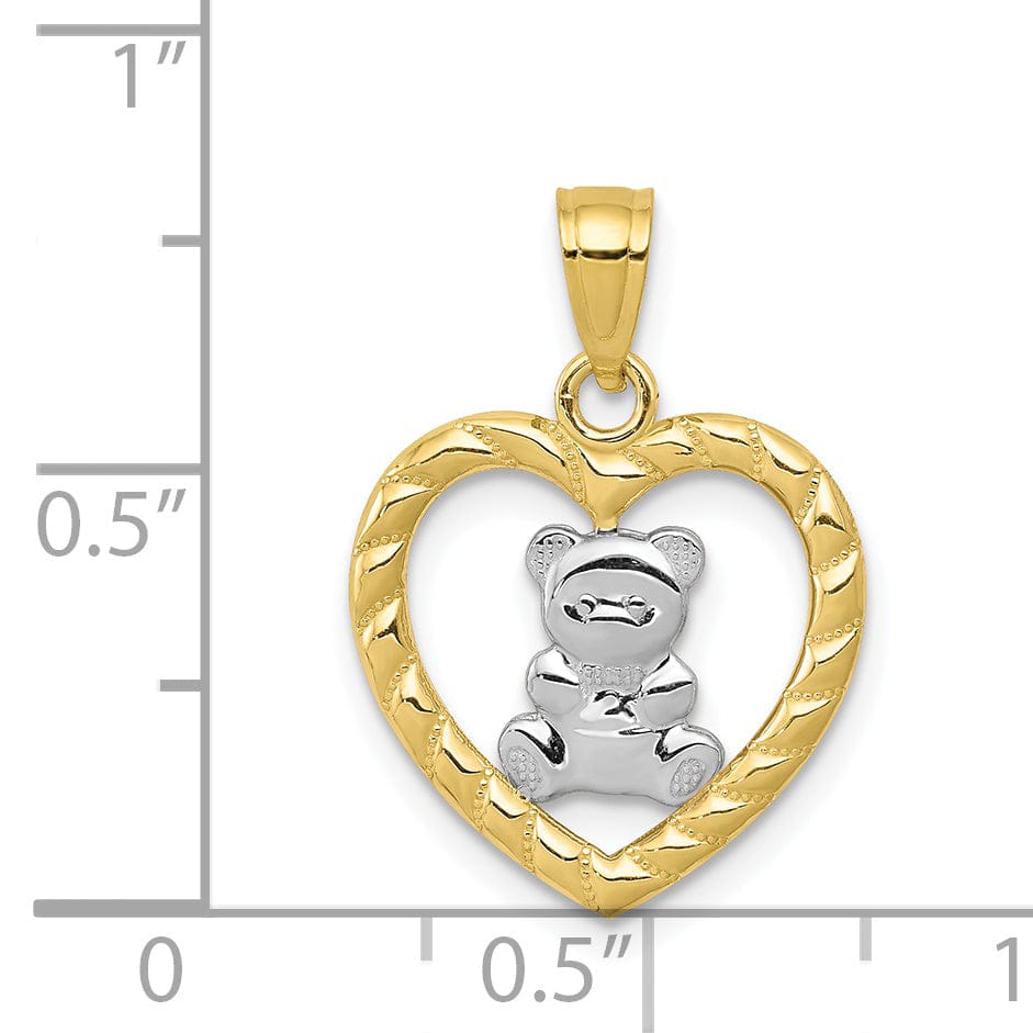 Lovely Rita's Pendants & Charms Solid 10k Two Tone Gold Teddy Bear Heart Charm