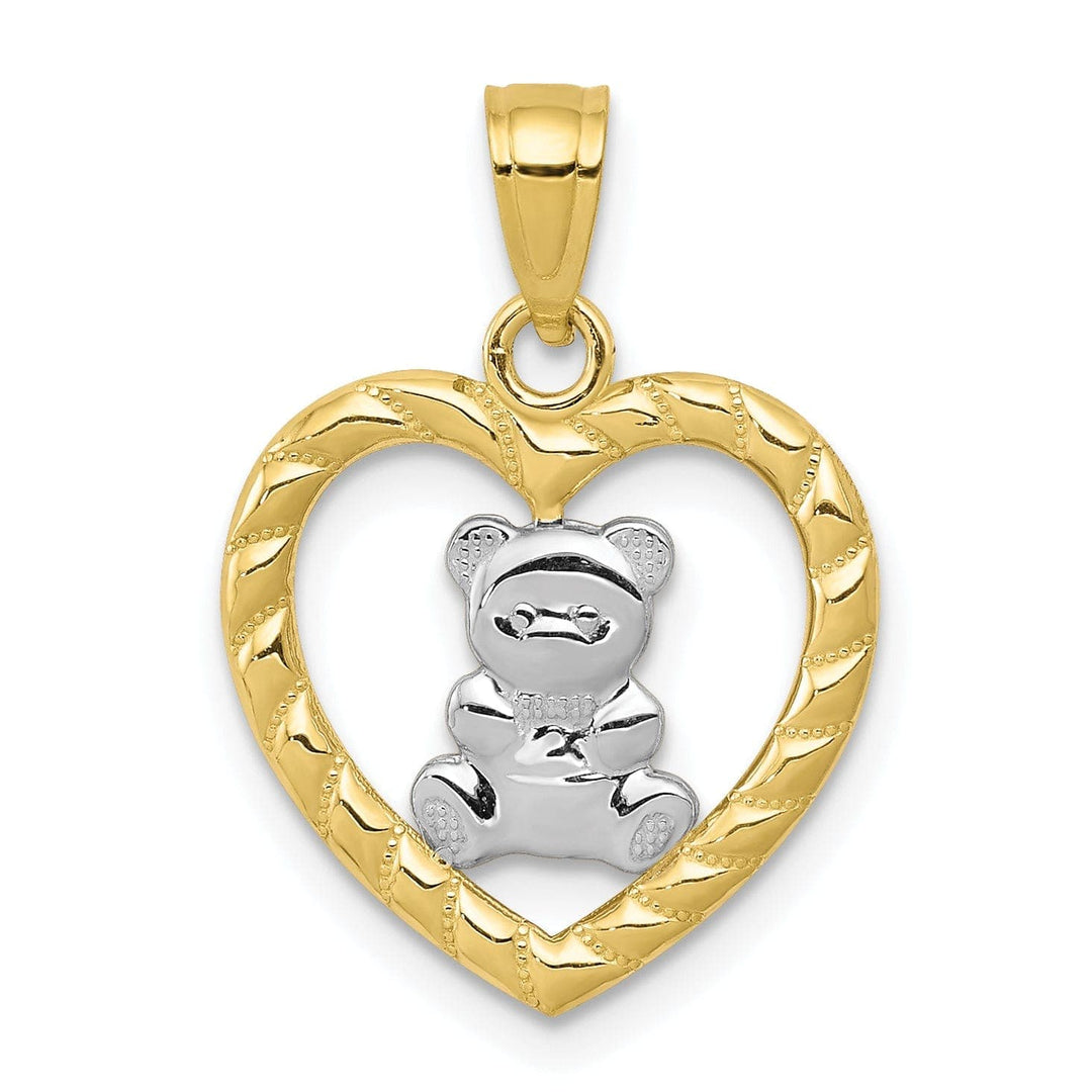 Lovely Rita's Pendants & Charms Solid 10k Two Tone Gold Teddy Bear Heart Charm