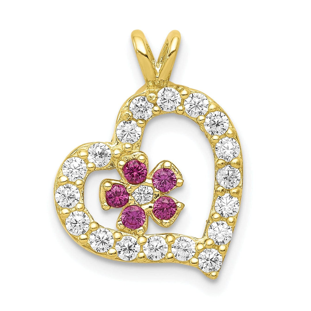 Lovely Rita's Pendants & Charms Solid 10k Yellow Gold C.Z Heart Flower Pendant