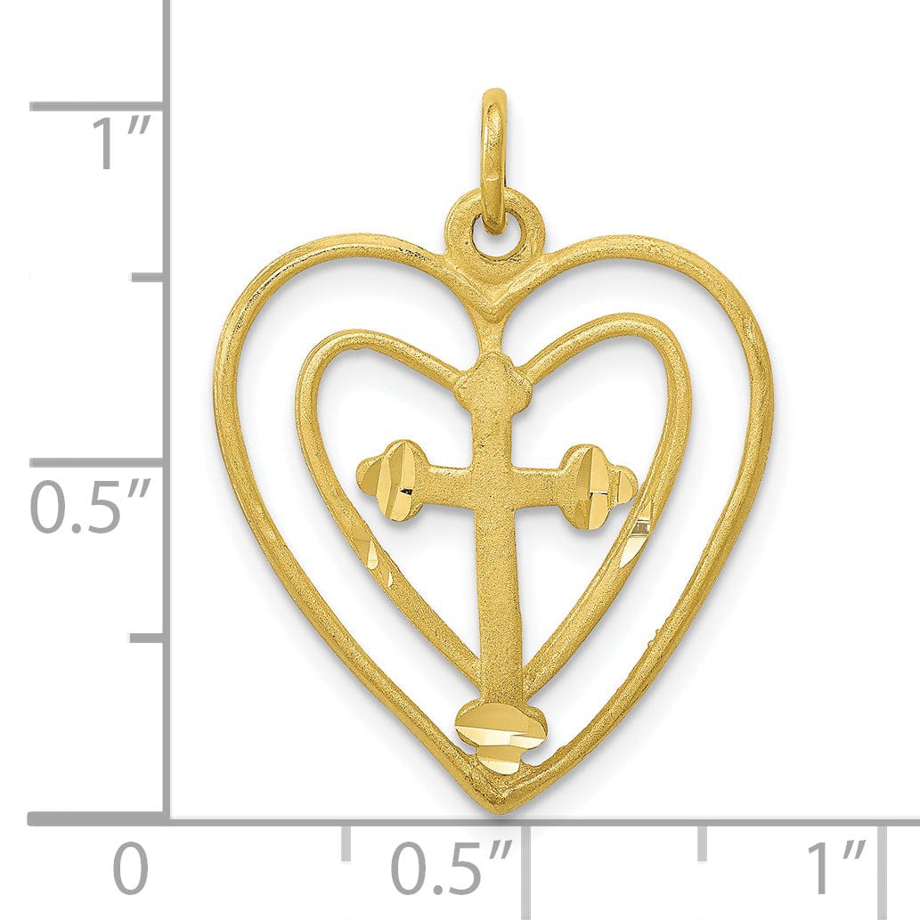 Lovely Rita's Pendants & Charms Solid 10k Yellow Gold Cross In Heart Pendant