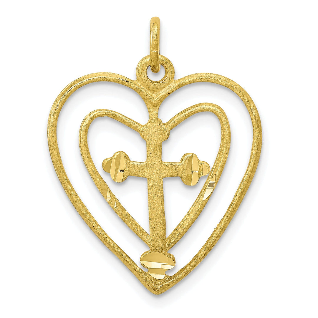 Lovely Rita's Pendants & Charms Solid 10k Yellow Gold Cross In Heart Pendant