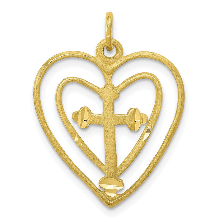 Lovely Rita's Pendants & Charms Solid 10k Yellow Gold Cross In Heart Pendant