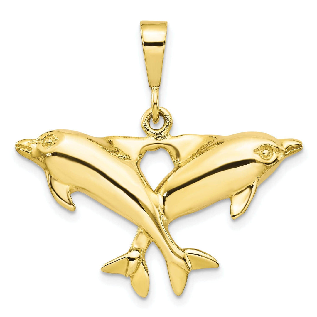 Lovely Rita's Pendants & Charms Solid 10k Yellow Gold Polished Twin Dolphins Pendant
