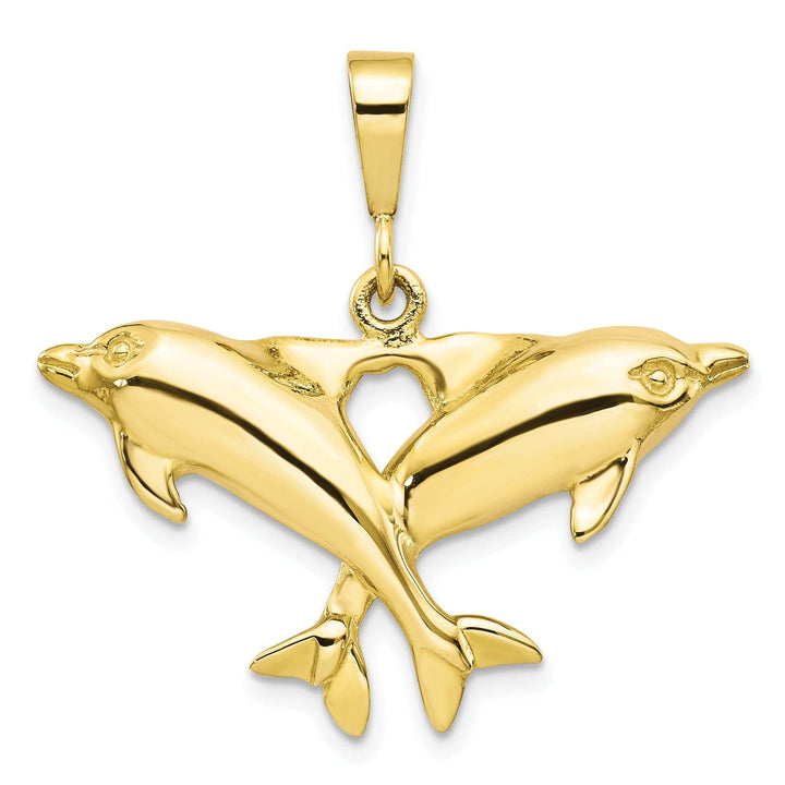 Lovely Rita's Pendants & Charms Solid 10k Yellow Gold Polished Twin Dolphins Pendant