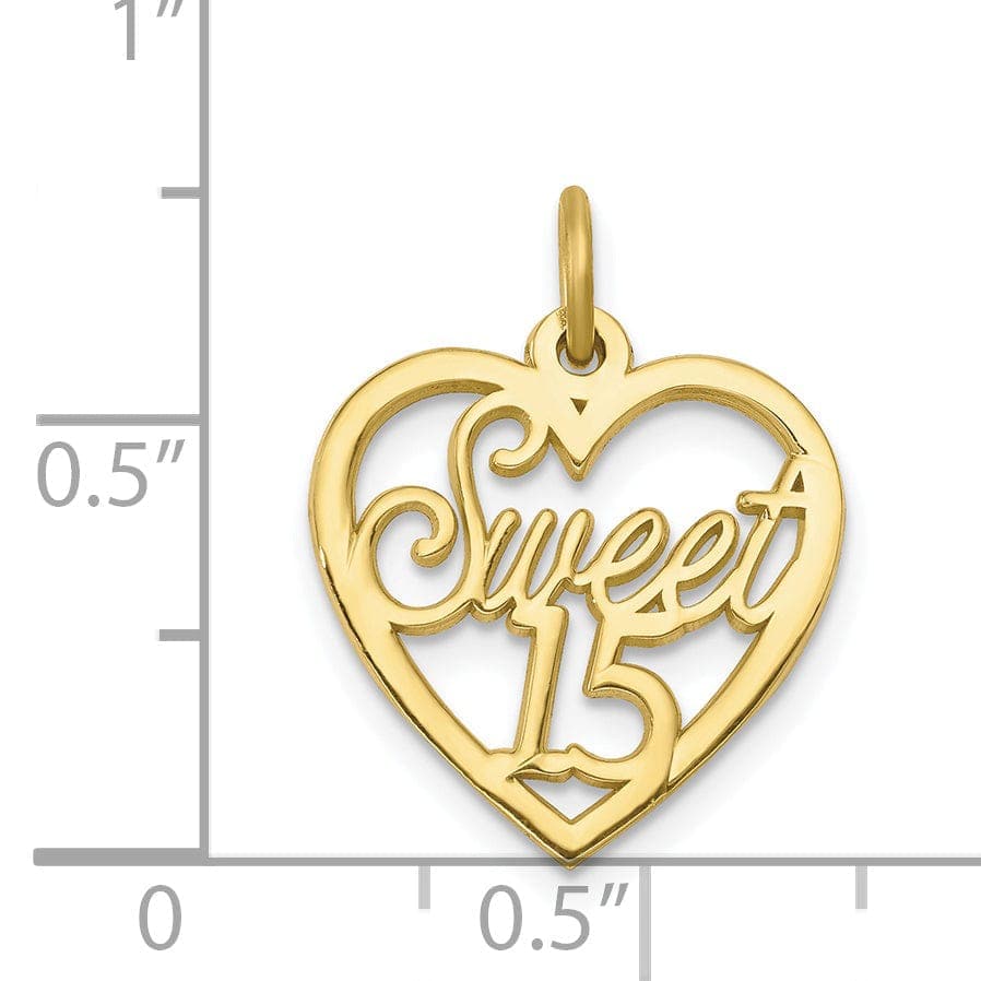 Lovely Rita's Pendants & Charms Solid 10k Yellow Gold Sweet 15 Heart Pendant