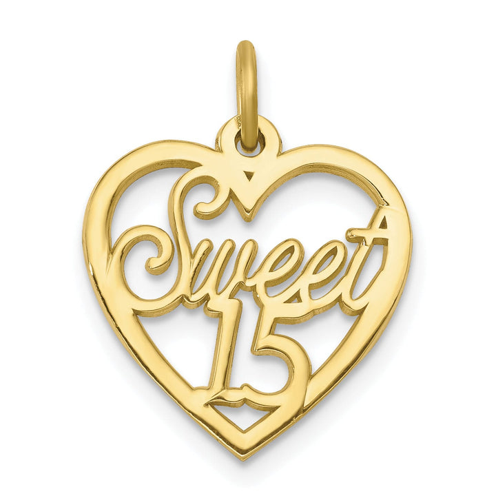 Lovely Rita's Pendants & Charms Solid 10k Yellow Gold Sweet 15 Heart Pendant