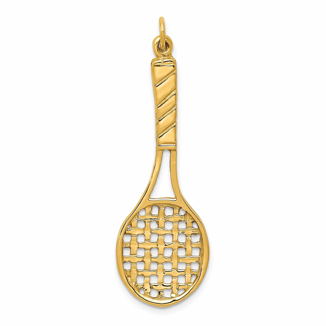 Lovely Rita's Pendants & Charms Solid 14k Yellow Gold 3D Tennis Racquet Pendant