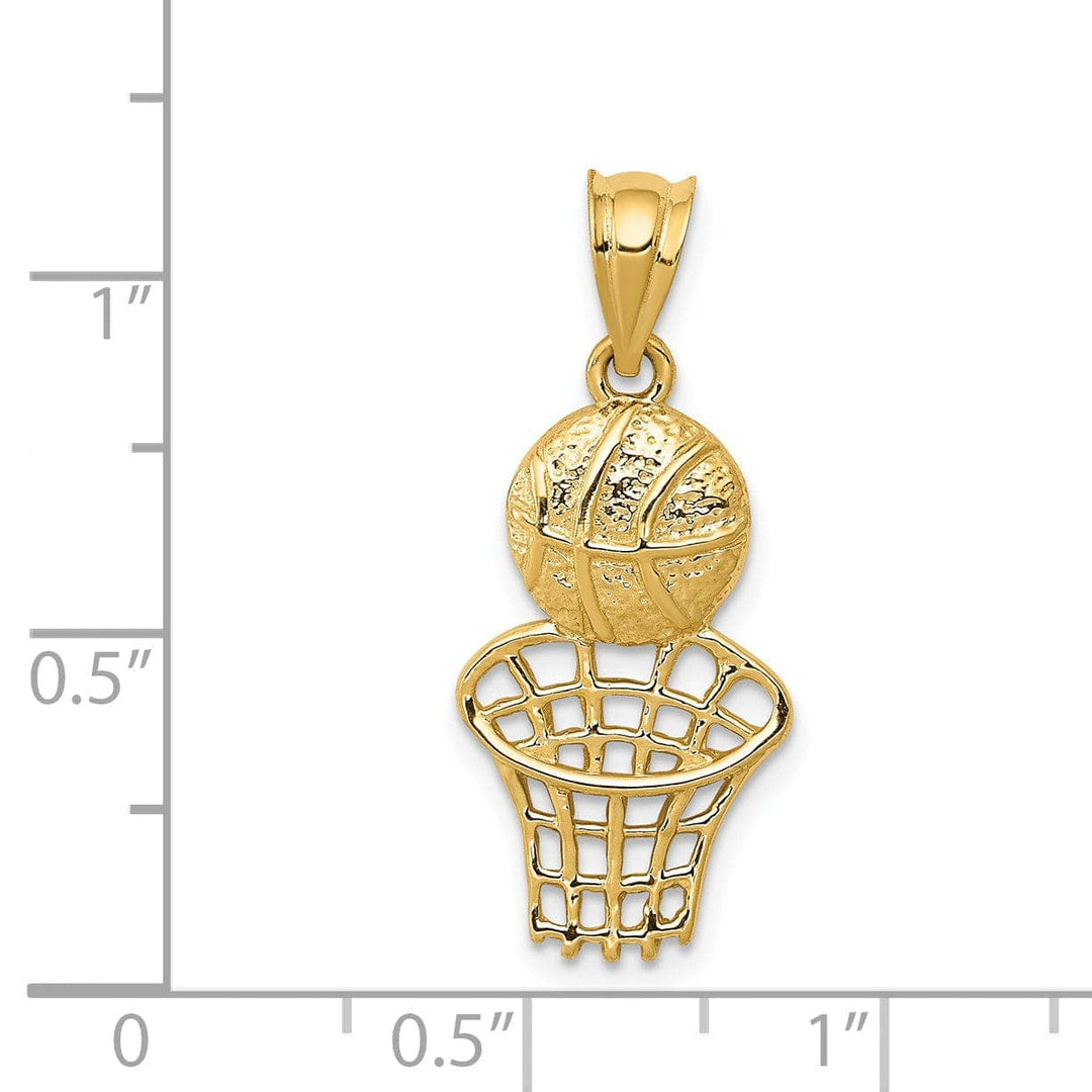 Lovely Rita's Pendants & Charms Solid 14k Yellow Gold Basketball and Net Pendant