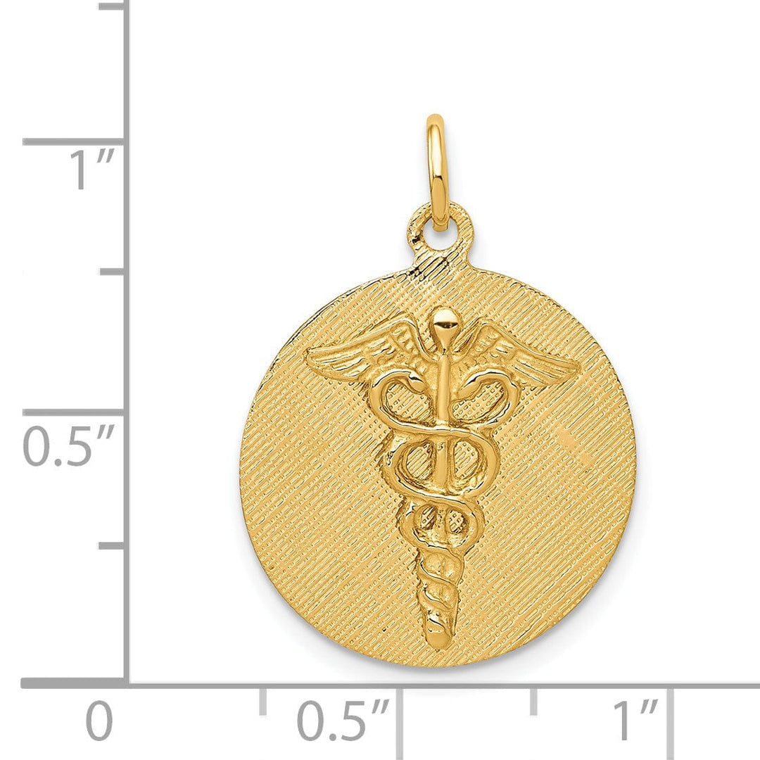 Lovely Rita's Pendants & Charms Solid 14k Yellow Gold Caduceus Disc Pendant