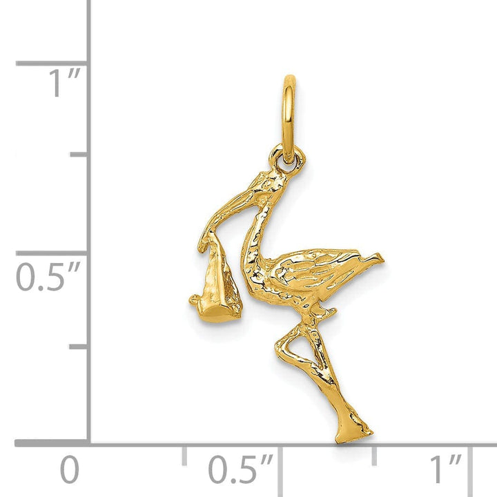 Lovely Rita's Pendants & Charms Solid 14k Yellow Gold Polished 3 D Stork Charm