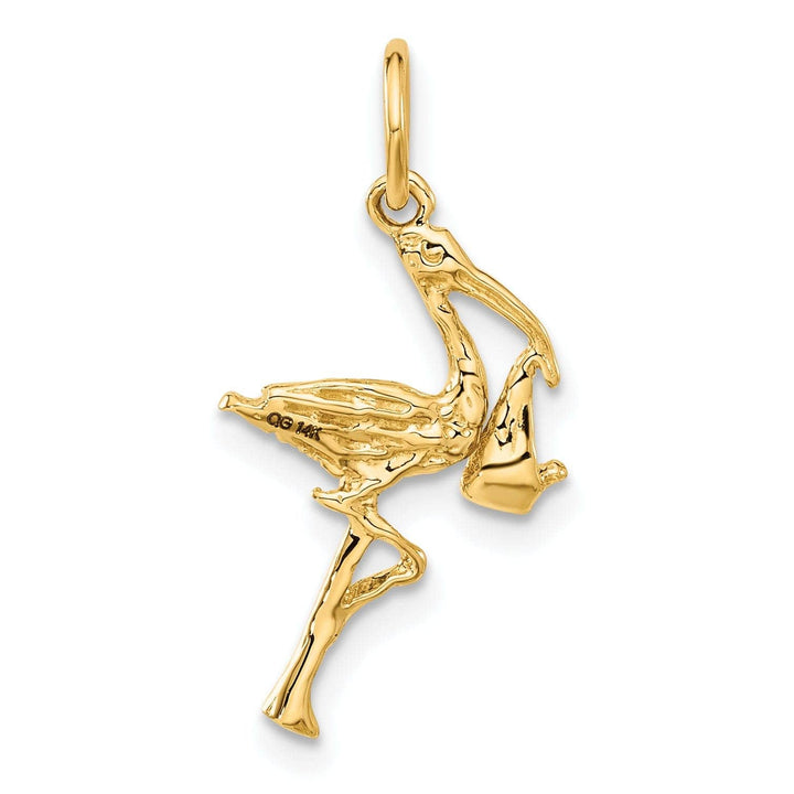 Lovely Rita's Pendants & Charms Solid 14k Yellow Gold Polished 3 D Stork Charm