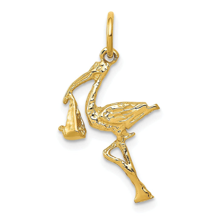 Lovely Rita's Pendants & Charms Solid 14k Yellow Gold Polished 3 D Stork Charm