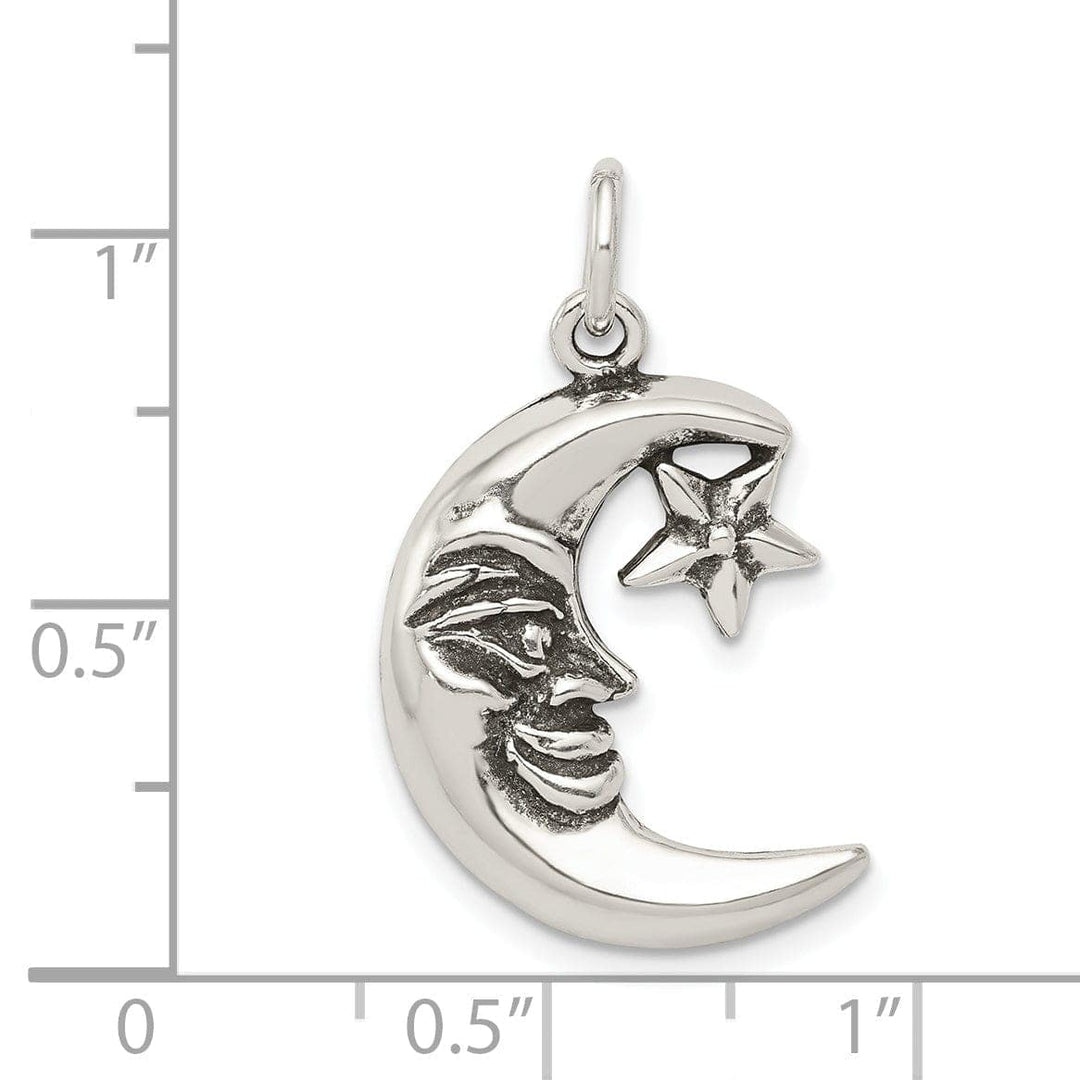 Lovely Rita's Pendants & Charms Solid Sterling Silver Antiqued Moon Star Charm
