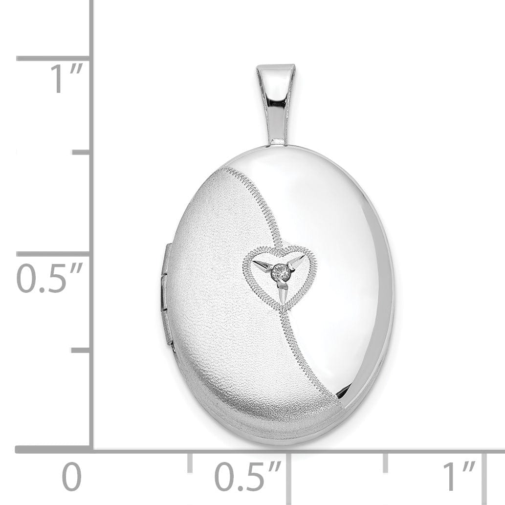 Lovely Rita's Pendants & Charms Sterling Silver 19mm Diamond Brushed and Polished Heart Oval Locket