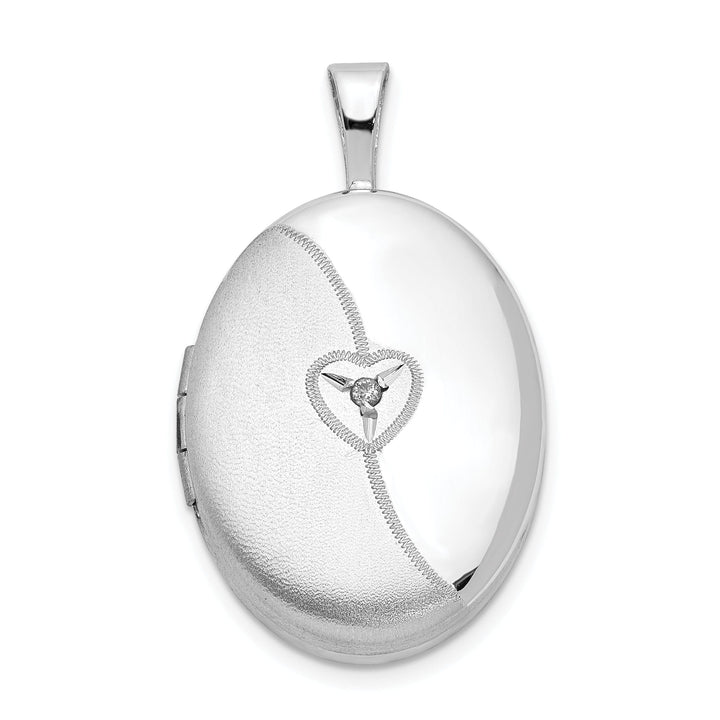 Lovely Rita's Pendants & Charms Sterling Silver 19mm Diamond Brushed and Polished Heart Oval Locket