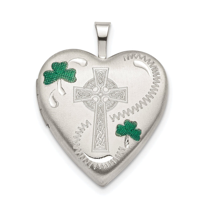 Lovely Rita's Pendants & Charms Sterling Silver 20mm Green Enamel Clover/Cross Heart Locket