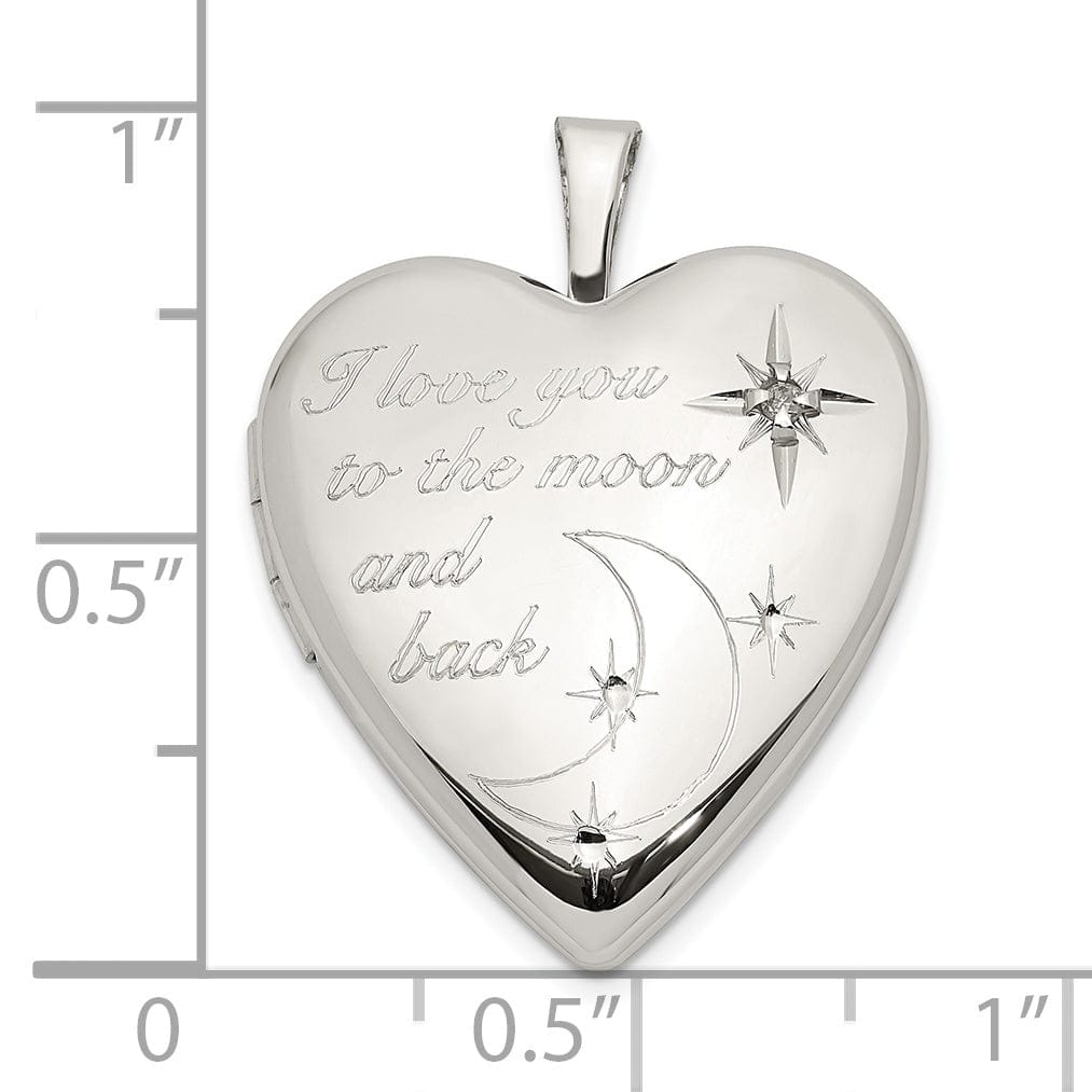 Lovely Rita's Pendants & Charms Sterling Silver 20mm LOVE TO THE MOON Diamond Heart Locket