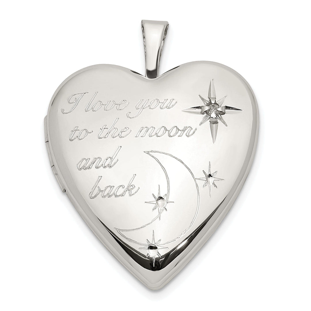 Lovely Rita's Pendants & Charms Sterling Silver 20mm LOVE TO THE MOON Diamond Heart Locket