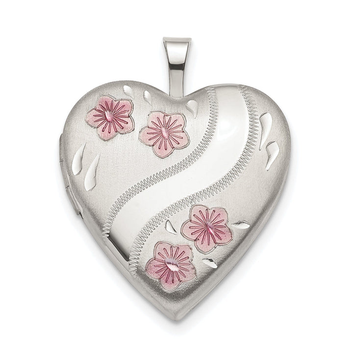 Lovely Rita's Pendants & Charms Sterling Silver 20mm Pink Enamel Flower Heart Locket
