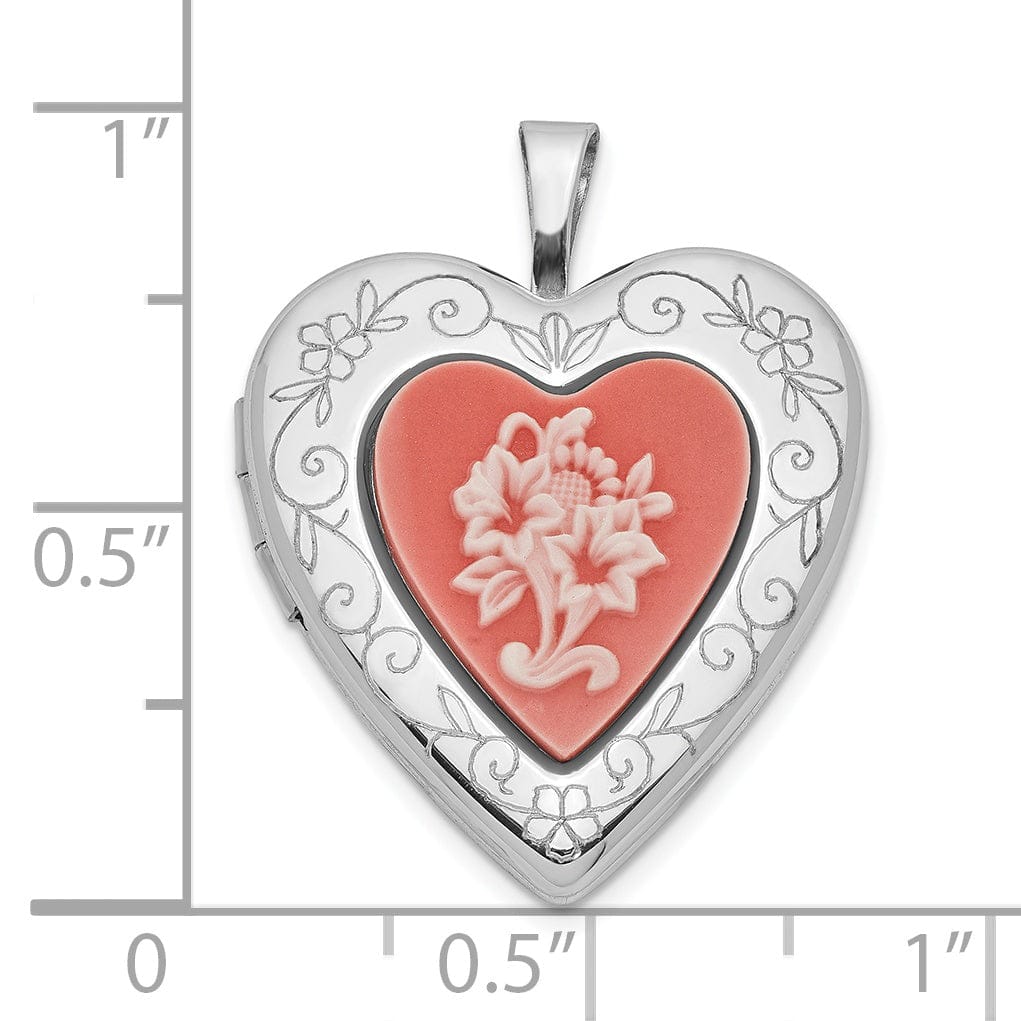 Lovely Rita's Pendants & Charms Sterling Silver 20mm Polished Pink Resin Cameo Flower Heart Locket