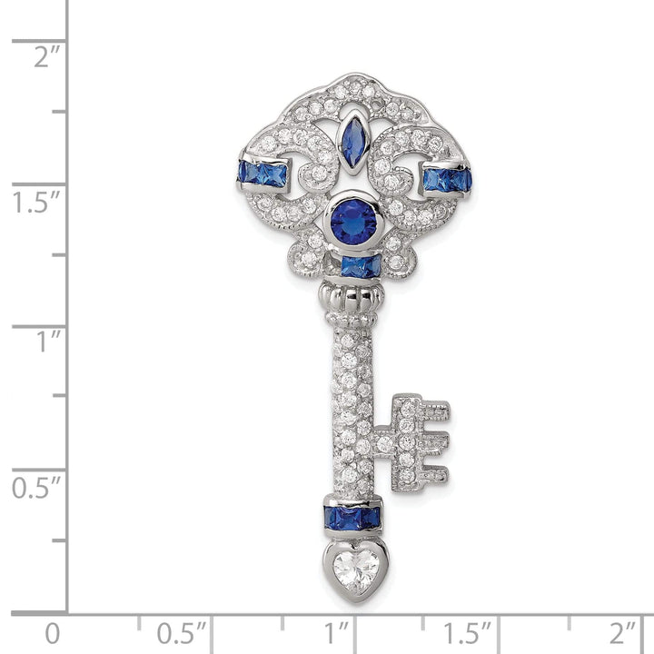 Lovely Rita's Pendants & Charms Sterling Silver Blue Cubic Zirconia Key Slide