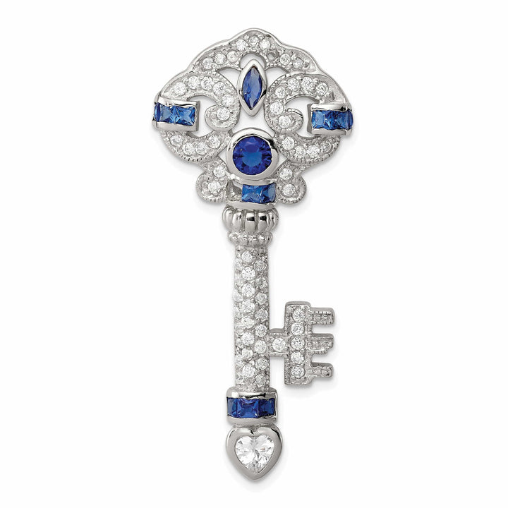 Lovely Rita's Pendants & Charms Sterling Silver Blue Cubic Zirconia Key Slide