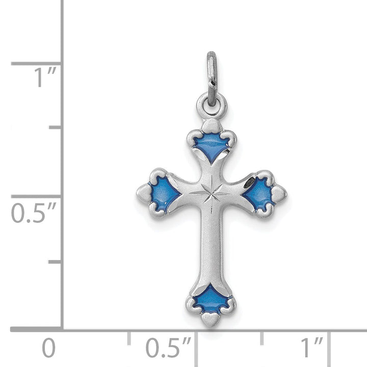 Lovely Rita's Pendants & Charms Sterling Silver Blue Enameled Budded Cross Charm