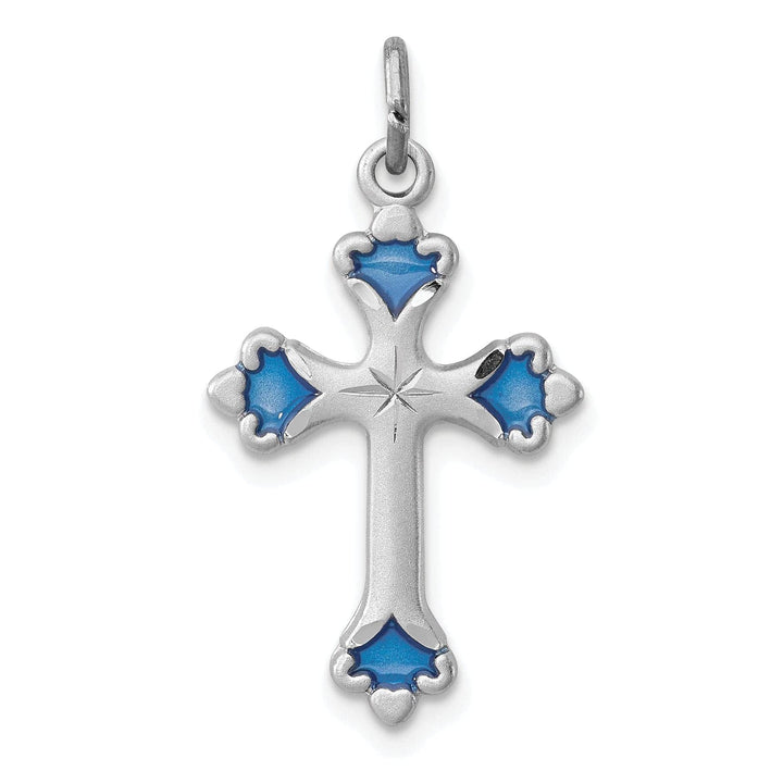 Lovely Rita's Pendants & Charms Sterling Silver Blue Enameled Budded Cross Charm