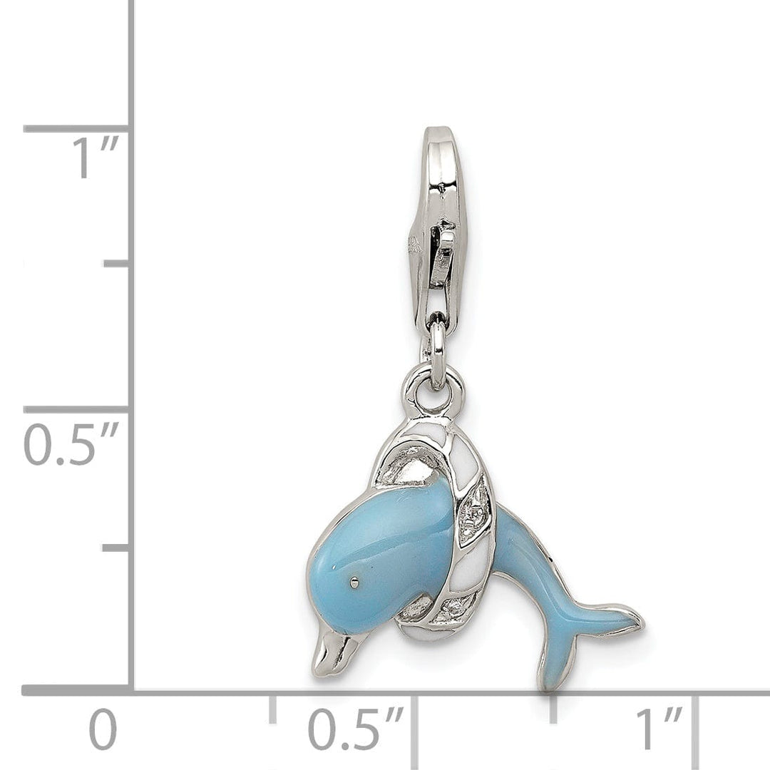 Lovely Rita's Pendants & Charms Sterling Silver Blue Enameled Dolphin Charm