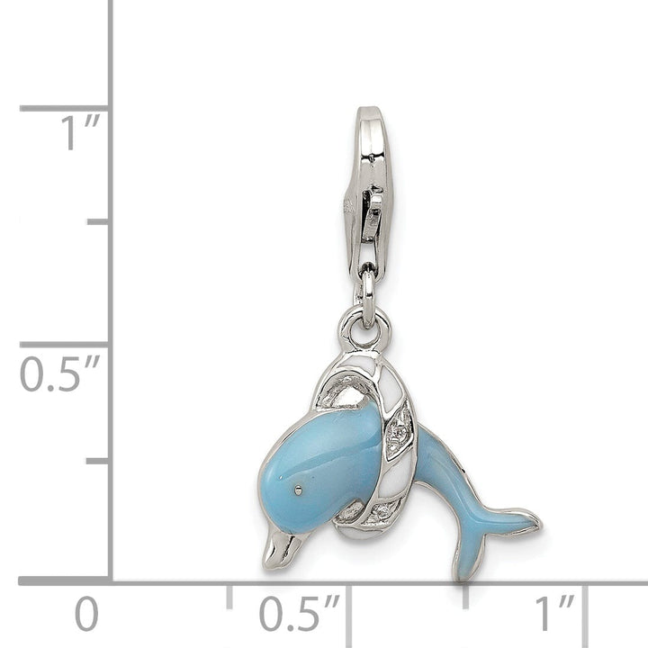 Lovely Rita's Pendants & Charms Sterling Silver Blue Enameled Dolphin Charm
