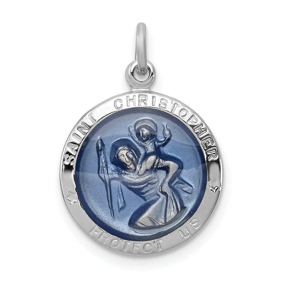 Lovely Rita's Pendants & Charms Sterling Silver Blue Epoxy St. Christopher Medal