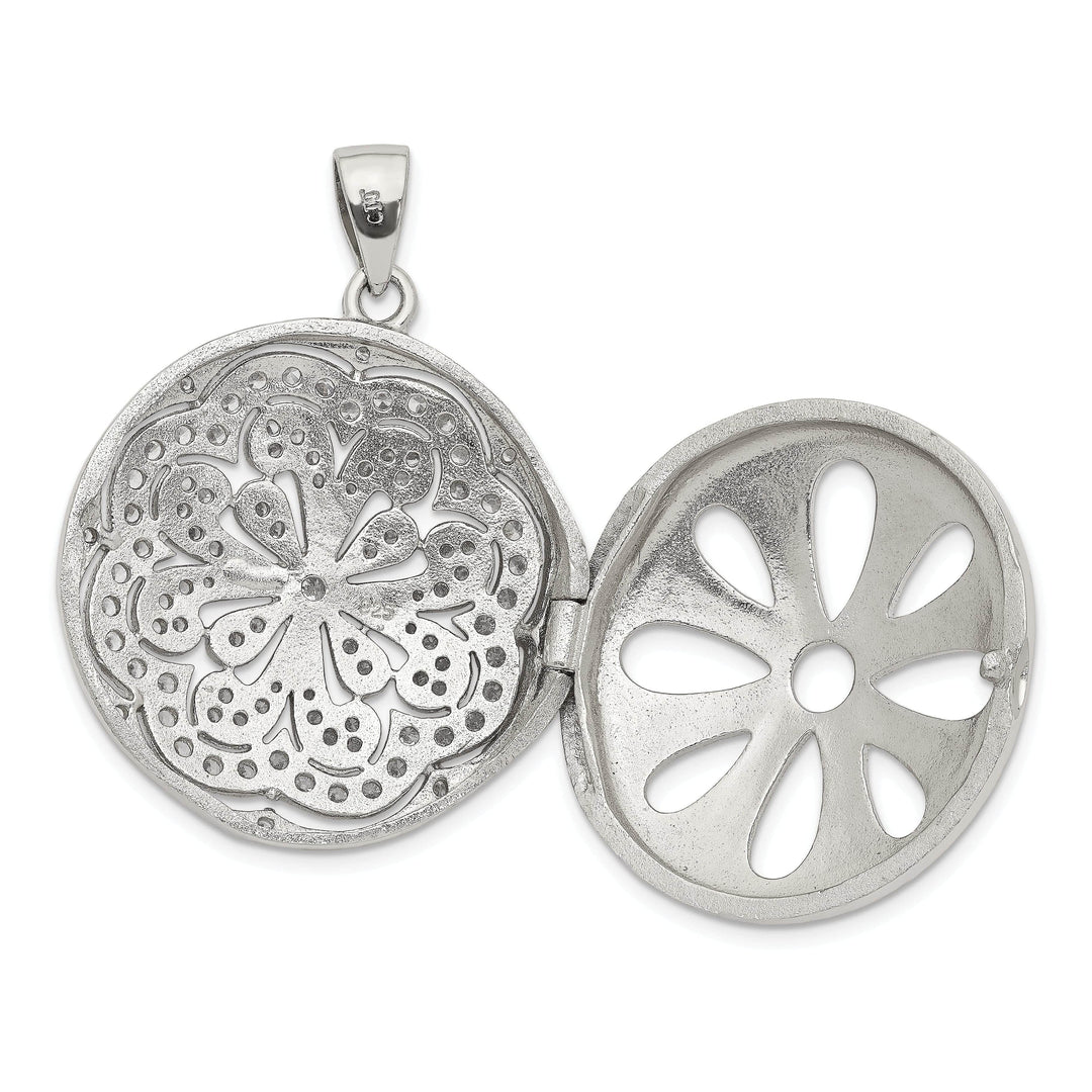 Lovely Rita's Pendants & Charms Sterling Silver CZ Circle w/ Flower Design Locket Pendant