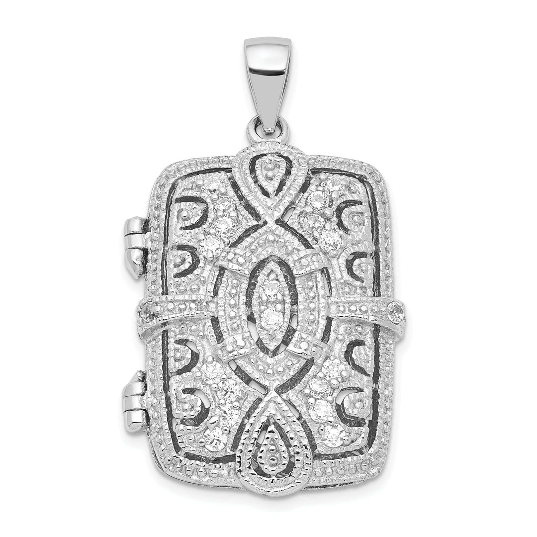 Lovely Rita's Pendants & Charms Sterling Silver CZ Oval Design Square Locket Pendant