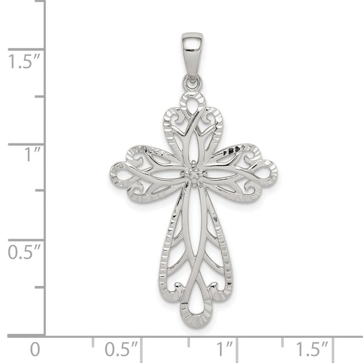 Lovely Rita's Pendants & Charms Sterling Silver Diamond and Diamond-cut Cross Pendant