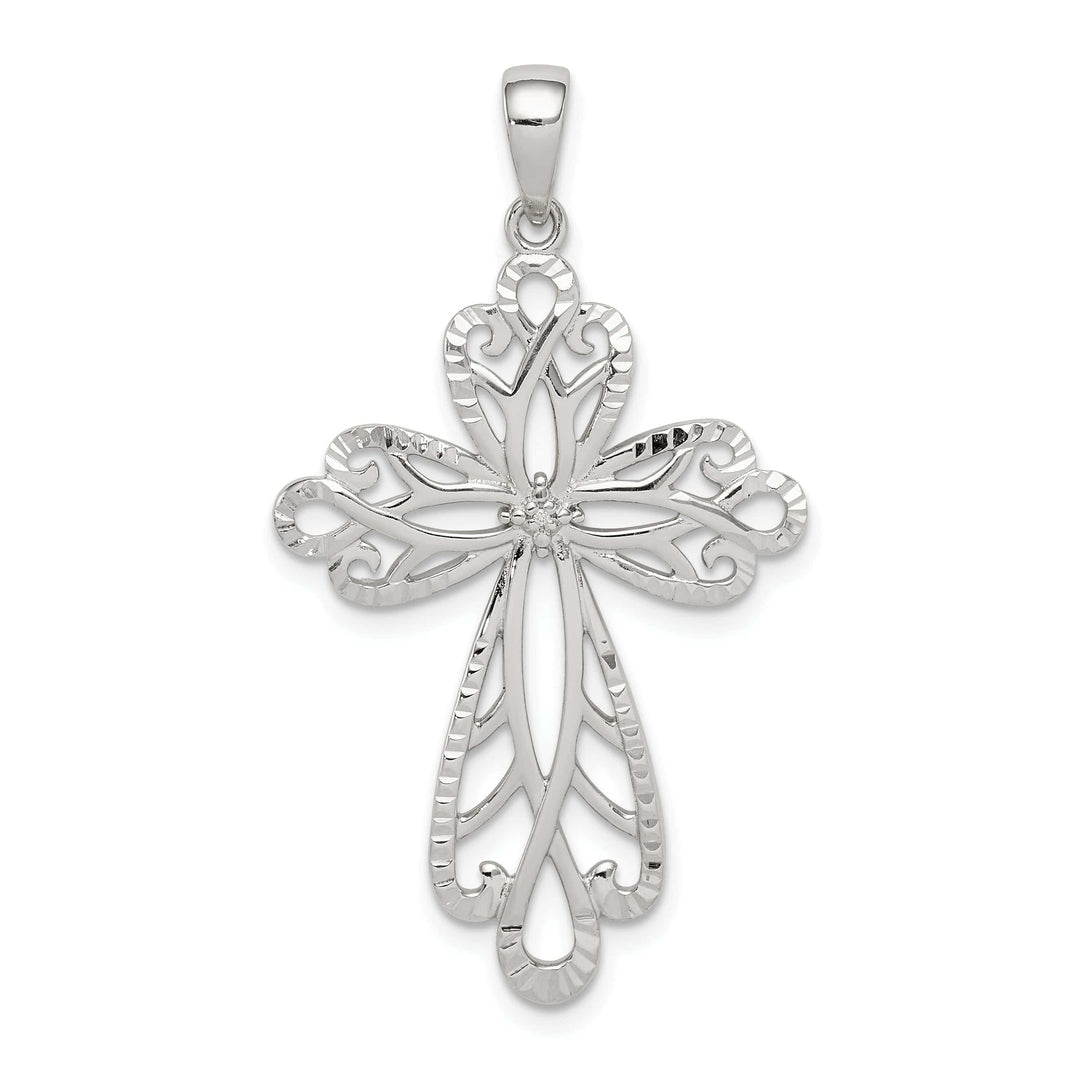 Lovely Rita's Pendants & Charms Sterling Silver Diamond and Diamond-cut Cross Pendant