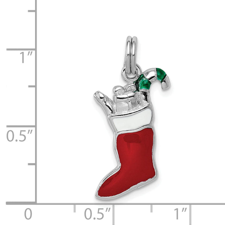 Lovely Rita's Pendants & Charms Sterling Silver Enamel Stocking Charm Pendant