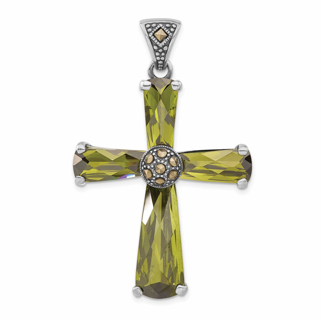 Lovely Rita's Pendants & Charms Sterling Silver Green C.Z Marcasite Cross Pendant