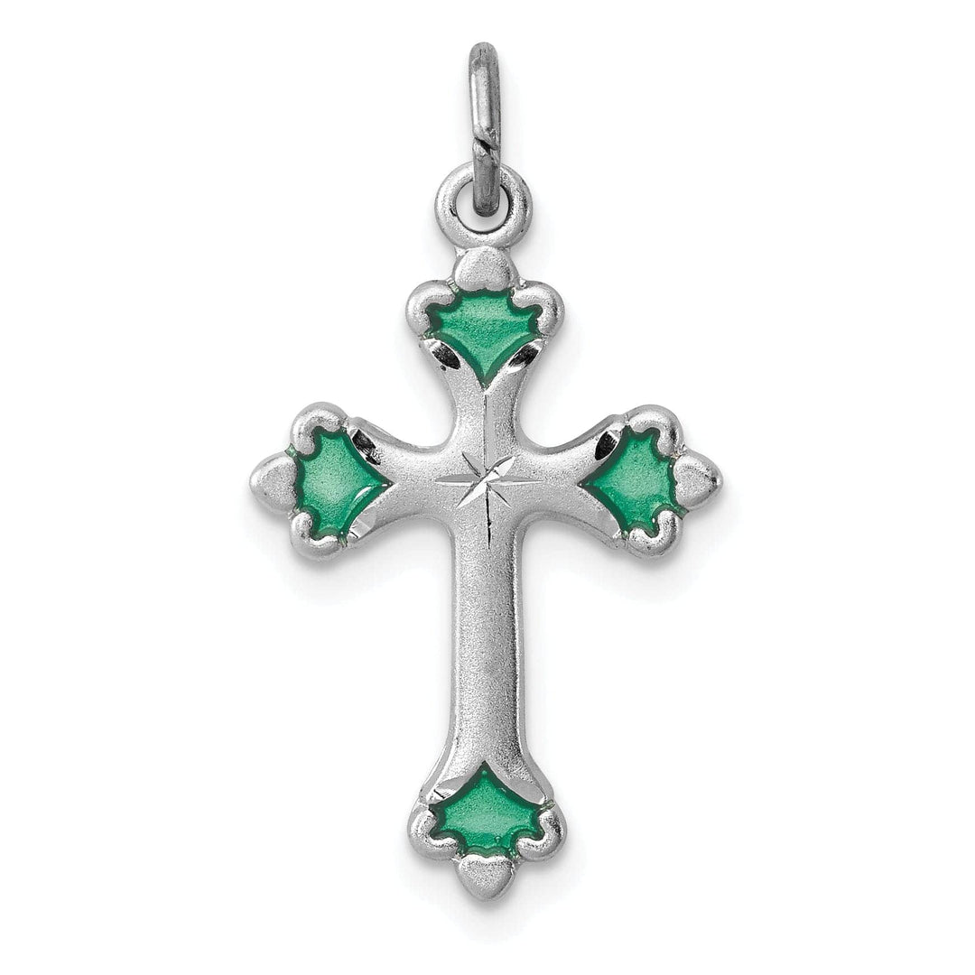 Lovely Rita's Pendants & Charms Sterling Silver Green Enameled Budded Cross Charm