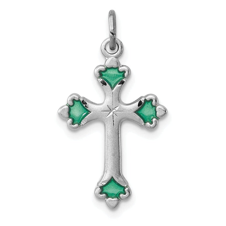 Lovely Rita's Pendants & Charms Sterling Silver Green Enameled Budded Cross Charm