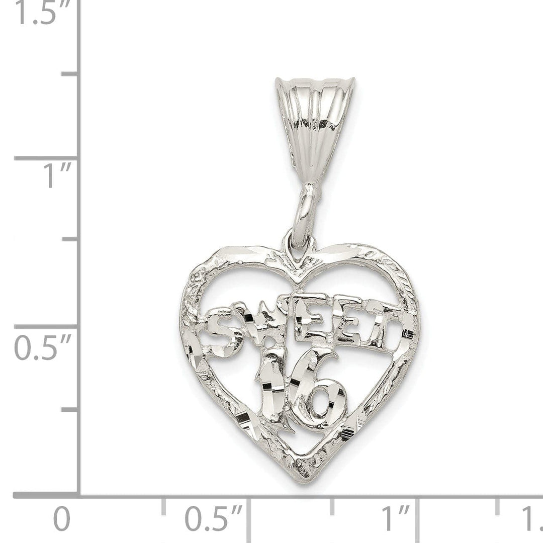 Lovely Rita's Pendants & Charms Sterling Silver Heart Design Sweet 16 Pendant
