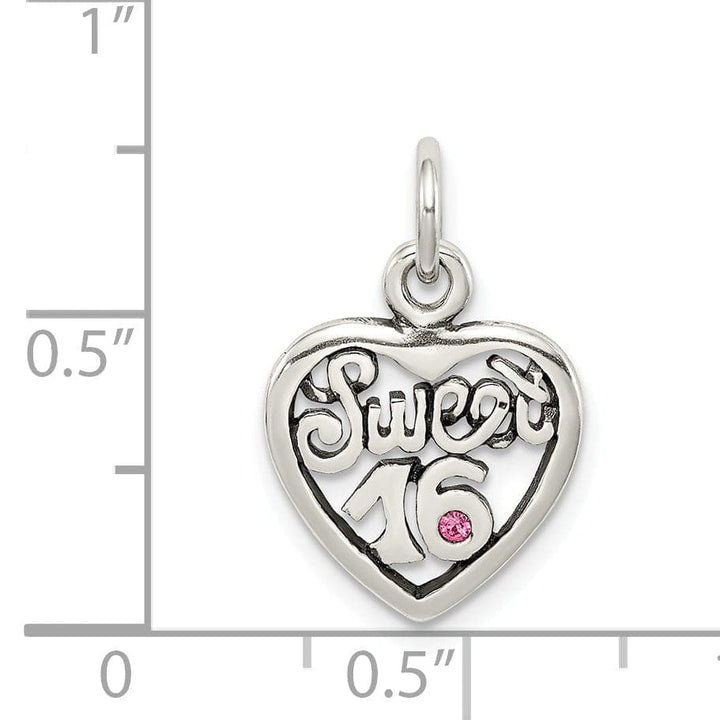 Lovely Rita's Pendants & Charms Sterling Silver Pink C.Z Sweet 16 Heart Charm