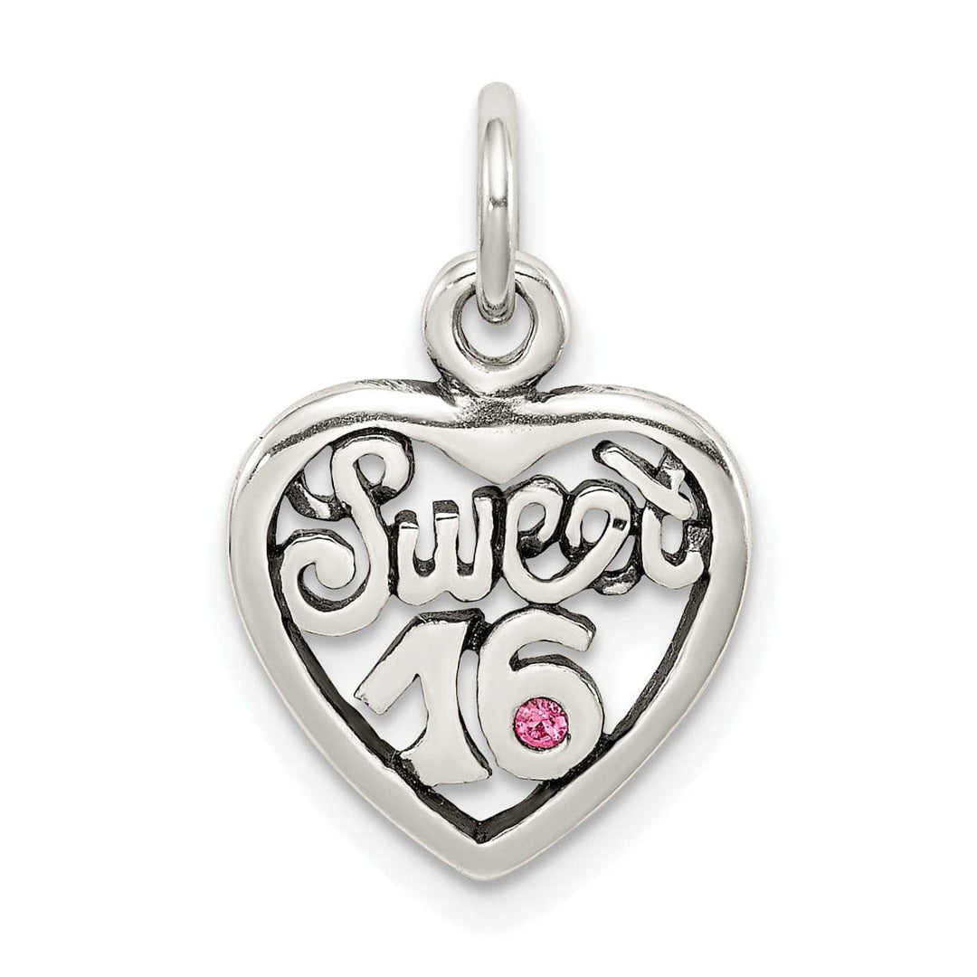 Lovely Rita's Pendants & Charms Sterling Silver Pink C.Z Sweet 16 Heart Charm