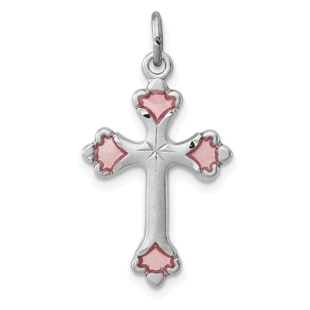 Lovely Rita's Pendants & Charms Sterling Silver Pink Enameled Budded Cross Charm