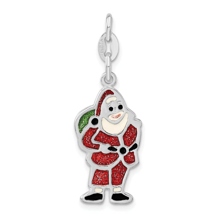 Lovely Rita's Pendants & Charms Sterling Silver Polished Enameled Santa Pendant