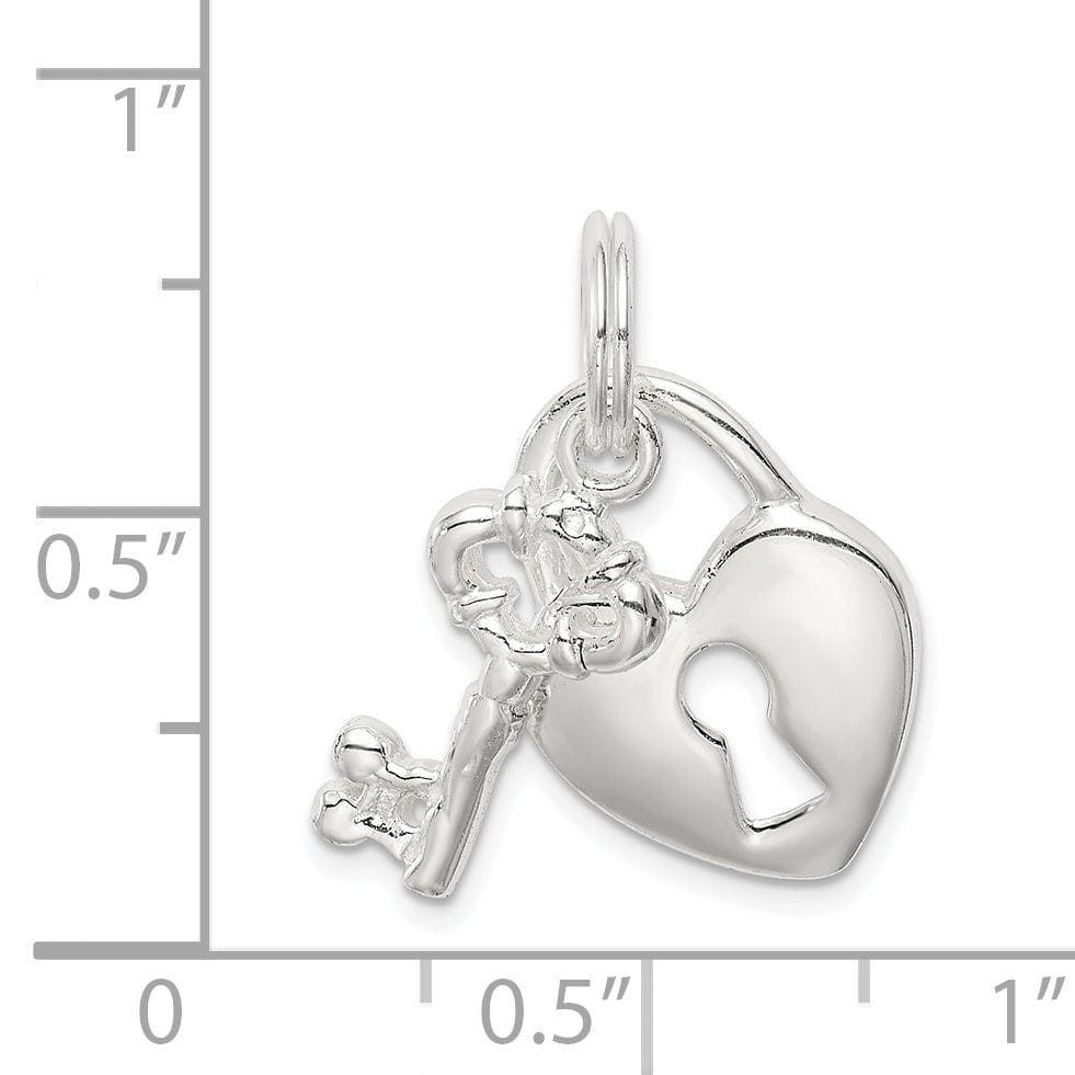 Lovely Rita's Pendants & Charms Sterling Silver Polished Heart and Key Pendant