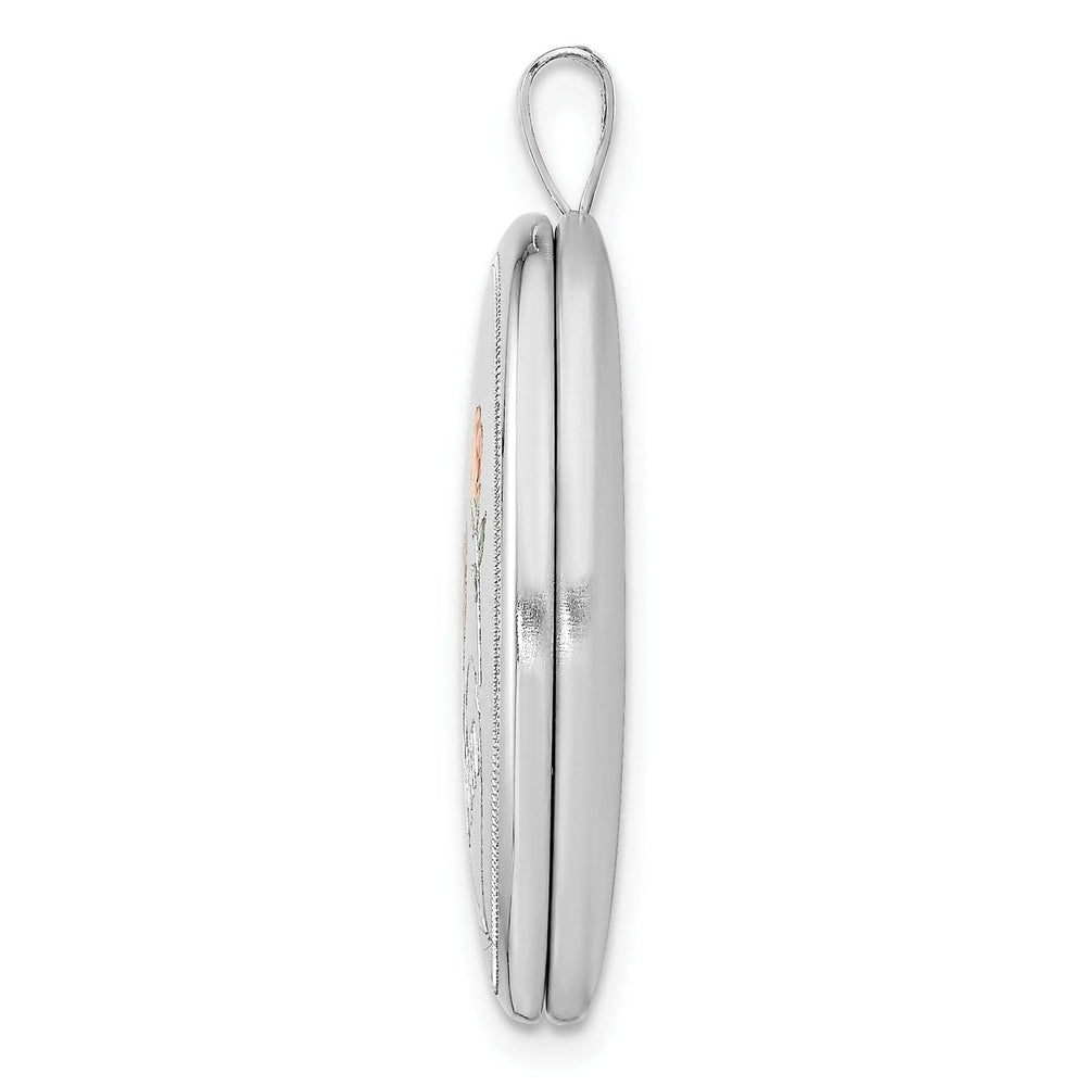 Lovely Rita's Pendants & Charms Sterling Silver RH 26mm Brushed/Polished Enameled Roses Mom Oval Locket