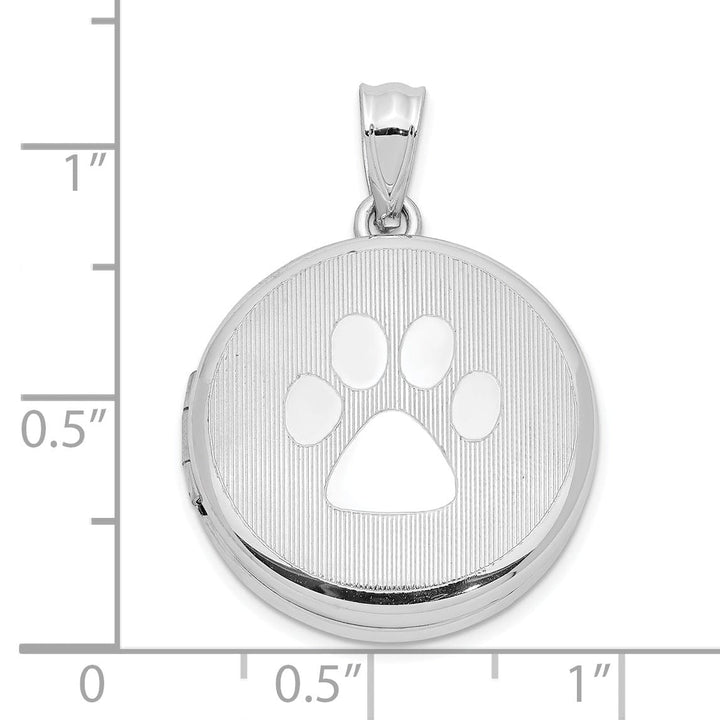 Lovely Rita's Pendants & Charms Sterling Silver Rhodium 20mm Grooved and Polished Pawprint Round Locket