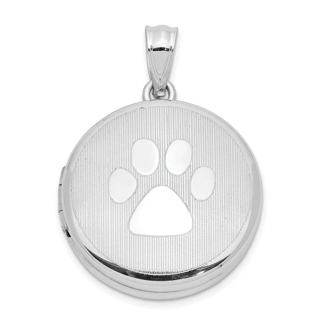 Lovely Rita's Pendants & Charms Sterling Silver Rhodium 20mm Grooved and Polished Pawprint Round Locket