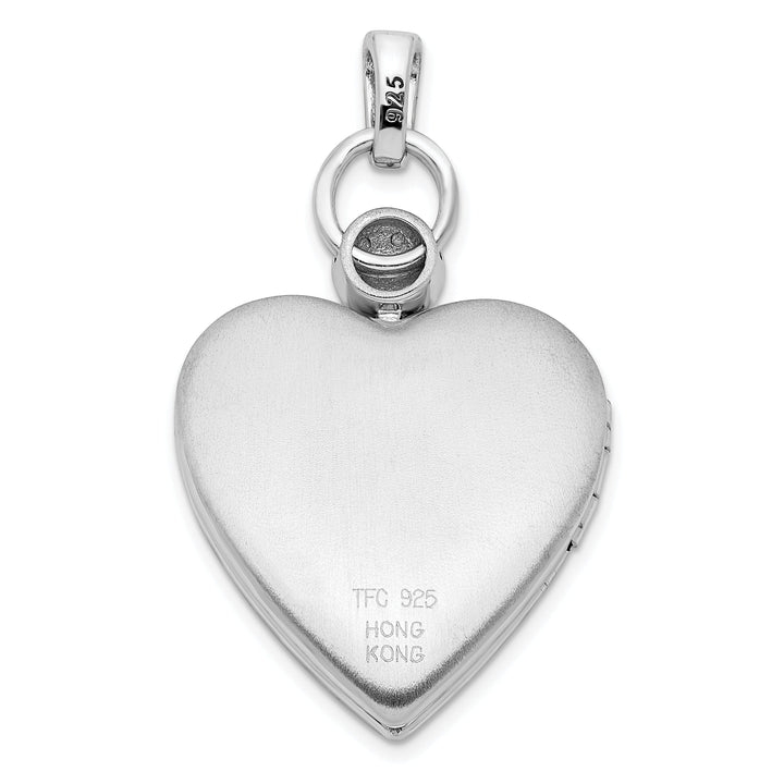 Lovely Rita's Pendants & Charms Sterling Silver Rhodium-plate 21mm Heart Dia. Accent diamond cut Satin Locket