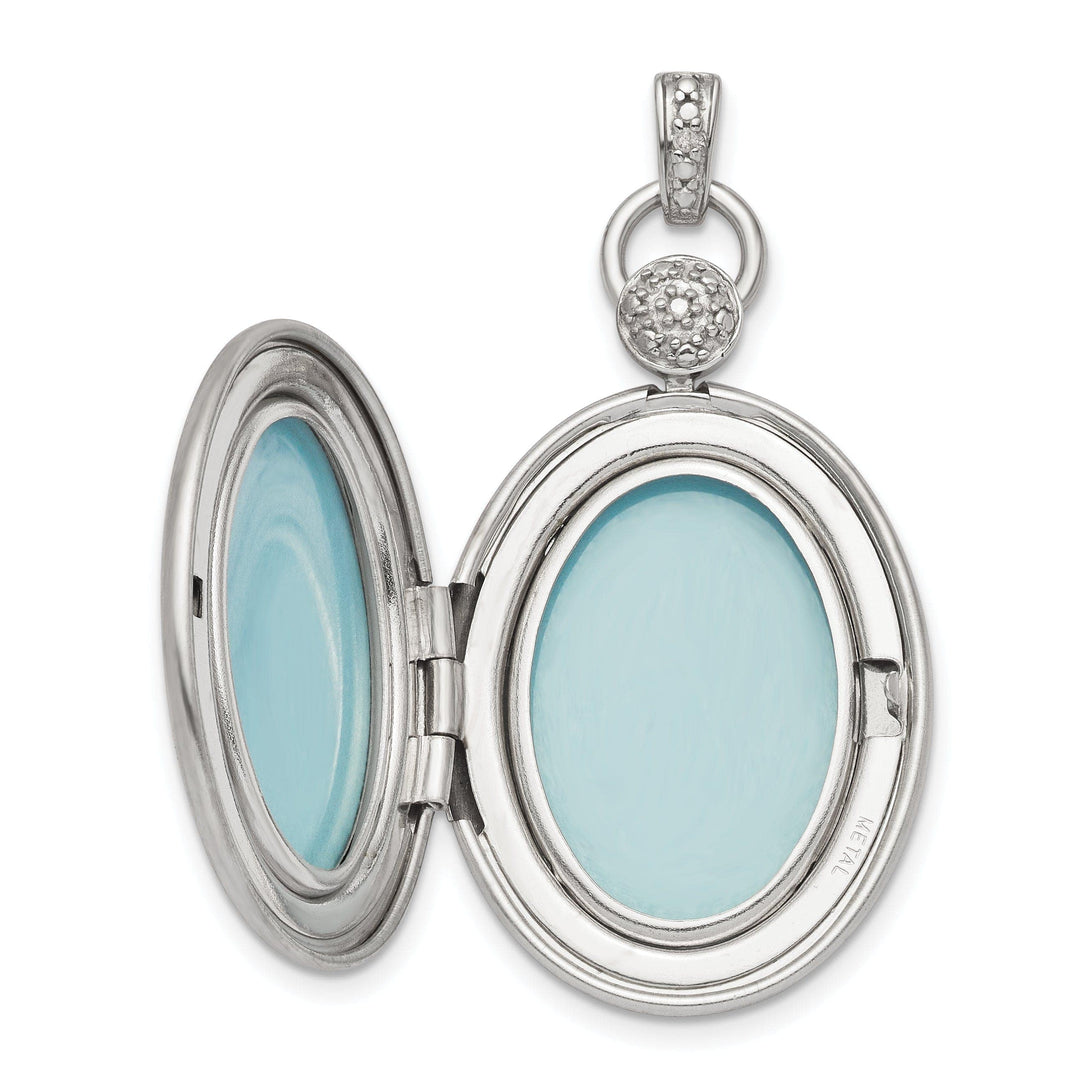 Lovely Rita's Pendants & Charms Sterling Silver Rhodium-plate 26mm Diamond Accented diamond cut Locket